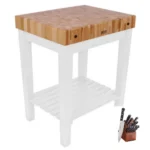 John Boos Chef Block 30x24x36 inches Butcher Block with shelf and Henckels knife Set
