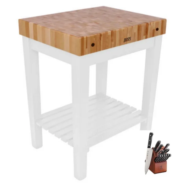 John Boos Chef Block 30x24x36 inches Butcher Block with shelf and Henckels knife Set