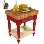 John Boos Rustica - Maple Table 30x24x34.5 inches with Shelf and Henckels Knife Set