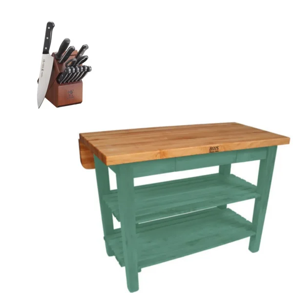 John Boos Kitchen Island 60x32x35 inches with Henckels Knife Set