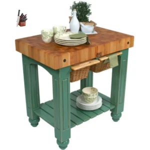 John Boos Gathering Block Maple with 3 Baskets 48x24x36 inches with Henckels Kinfe Set