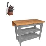 John Boos Kitchen Island 48x38x35 inches with Henckels Knife Set