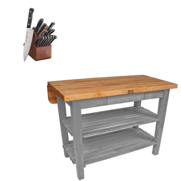John Boos Kitchen Island 48x38x35 inches with Henckels Knife Set