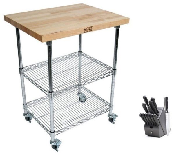 John Boos Metropolitan Wire Cart 27x21x36 inches with Henckels Knife Set